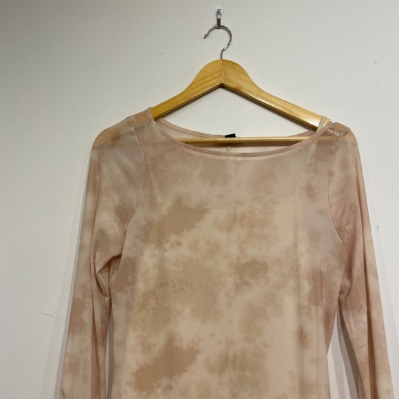 American Eagle Mesh Retro Lined Bell Sleeves Boho Tie Dye Mini Dress Size Small - Picture 5 of 5